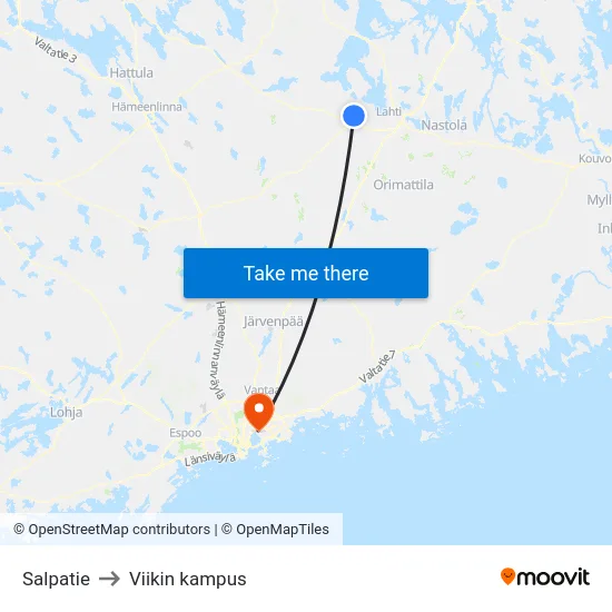 Salpatie to Viikin kampus map