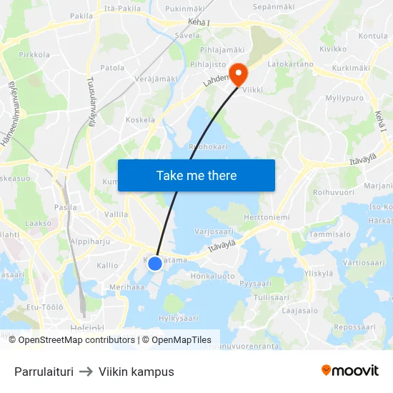 Parrulaituri to Viikin kampus map