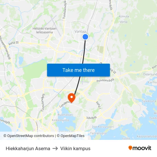 Hiekkaharjun Asema to Viikin kampus map