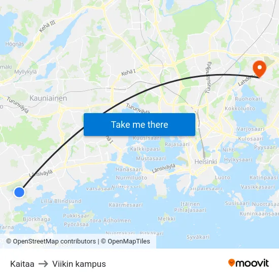 Kaitaa to Viikin kampus map