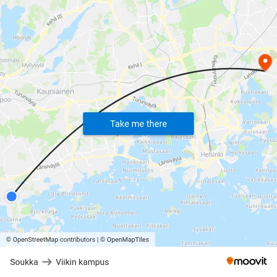 Soukka to Viikin kampus map