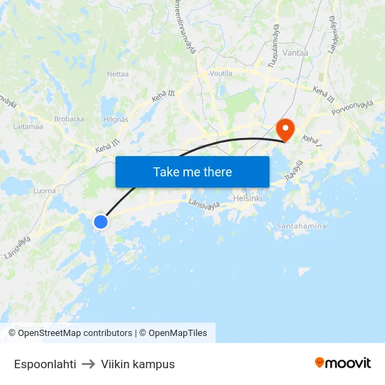 Espoonlahti to Viikin kampus map