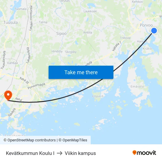 Kevätkummun Koulu I to Viikin kampus map