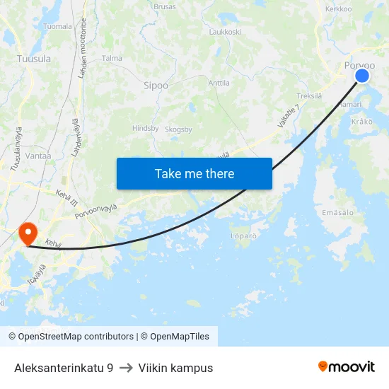Aleksanterinkatu 9 to Viikin kampus map