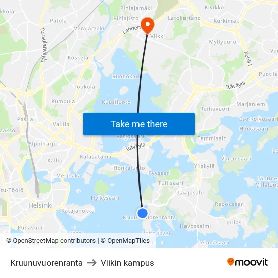 Crown Bridge to Viikki Campus map