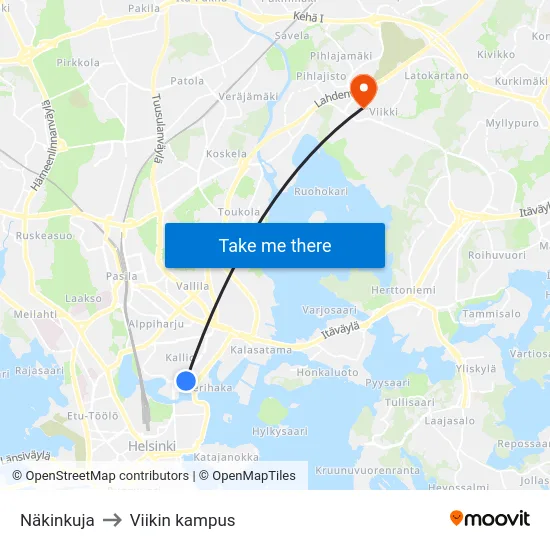 Näkinkuja to Viikki Campus map