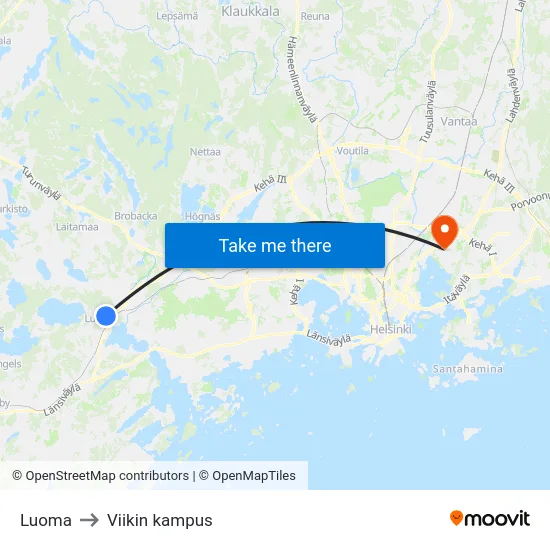 Luoma to Viikin kampus map