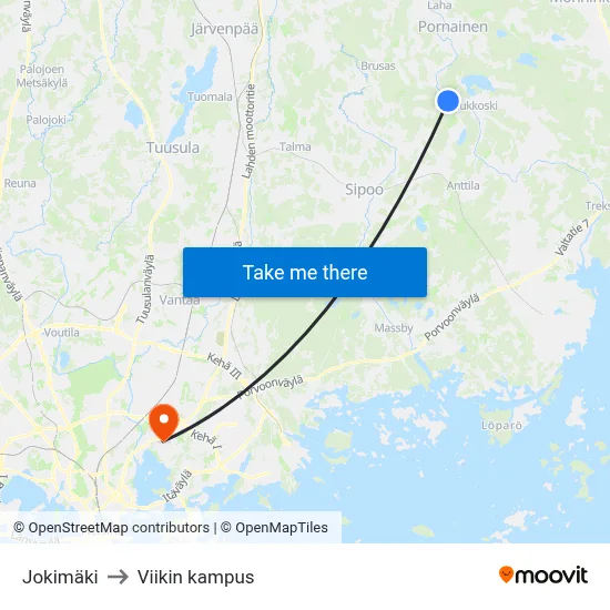 Jokimäki to Viikki Campus map