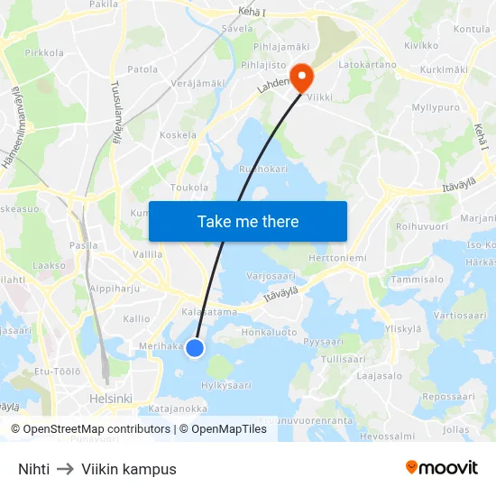Nihti to Viikki Campus map