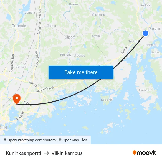 King's Gate to Viikki Campus map