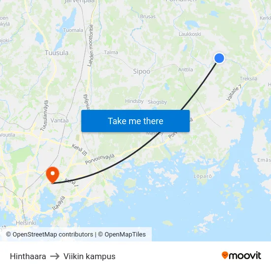 Hinthaara to Viikin kampus map