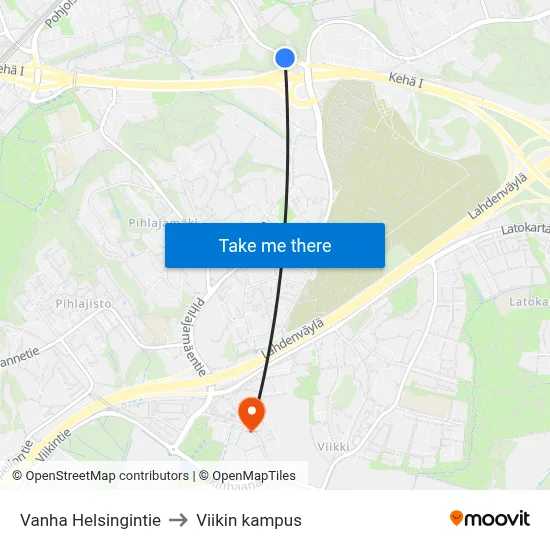 Vanha Helsingintie to Viikin kampus map