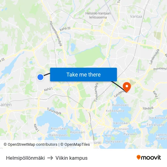 Helmipöllönmäki to Viikin kampus map
