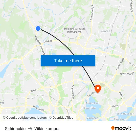 Safiiriaukio to Viikin kampus map