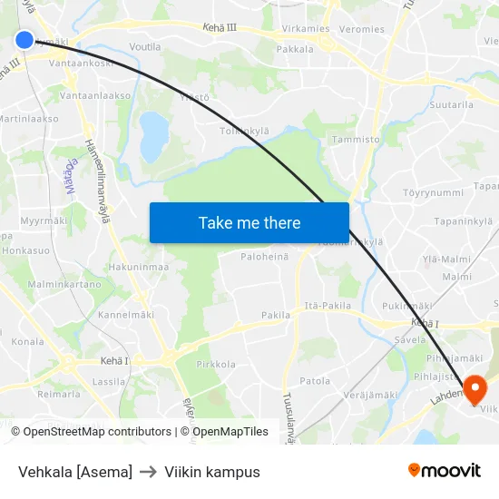 Vehkala [Asema] to Viikin kampus map