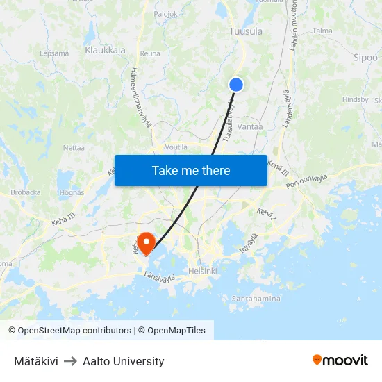 Mätäkivi to Aalto University map
