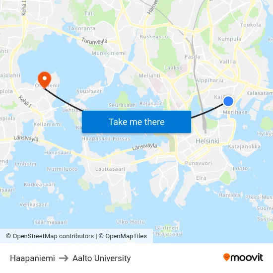 Haapaniemi to Aalto University map