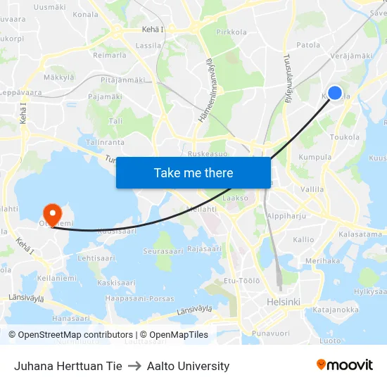 Juhana Herttuan Tie to Aalto University map