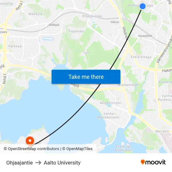 Ohjaajantie to Aalto University map