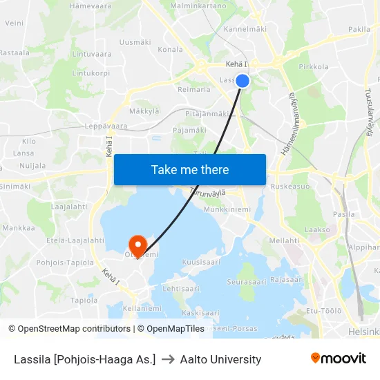 Lassila [North Haaga Station] to Aalto University map
