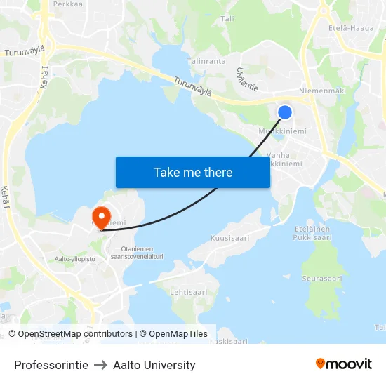 Professorintie to Aalto University map