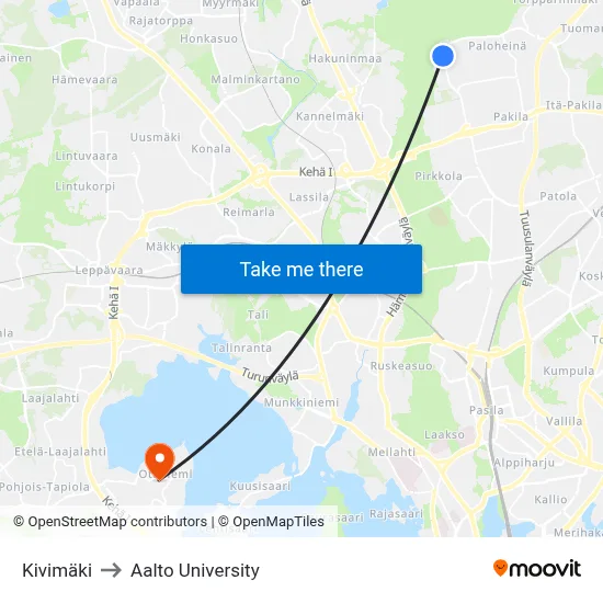 Kivimäki to Aalto University map