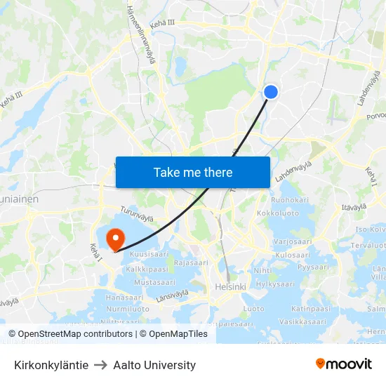 Kirkonkyläntie to Aalto University map