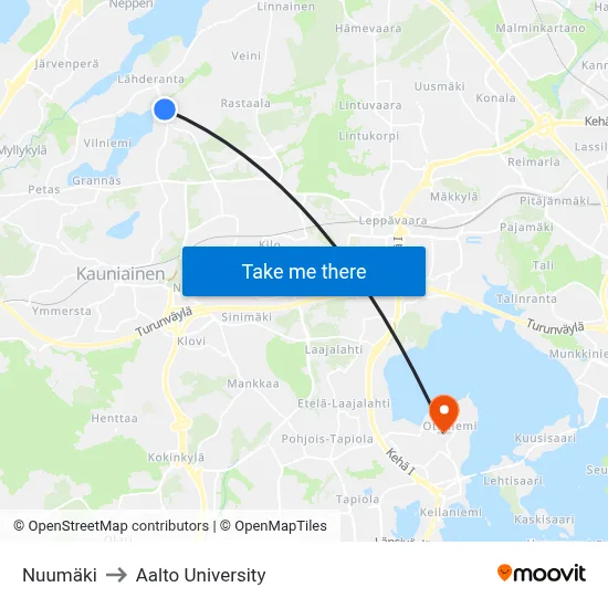 Nuumäki to Aalto University map