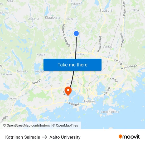 Katriinan Sairaala to Aalto University map