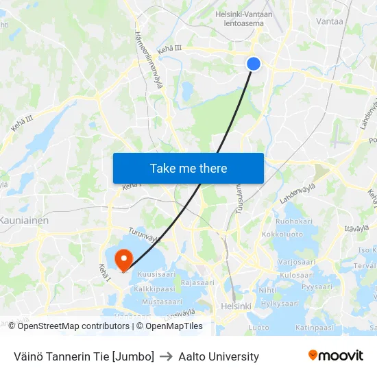 Väinö Tannerin Tie  [Jumbo] to Aalto University map