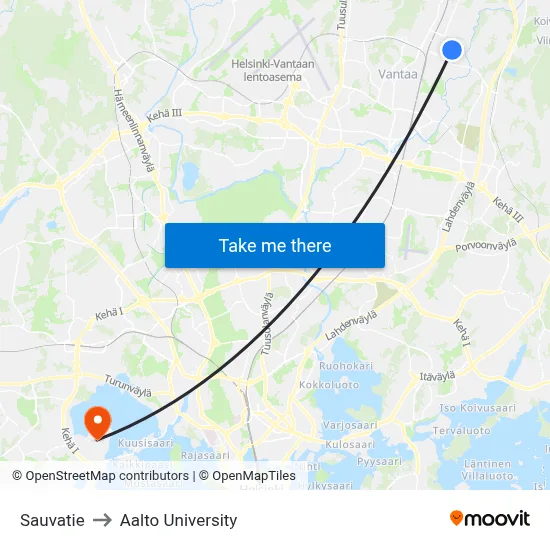 Sauvatie to Aalto University map
