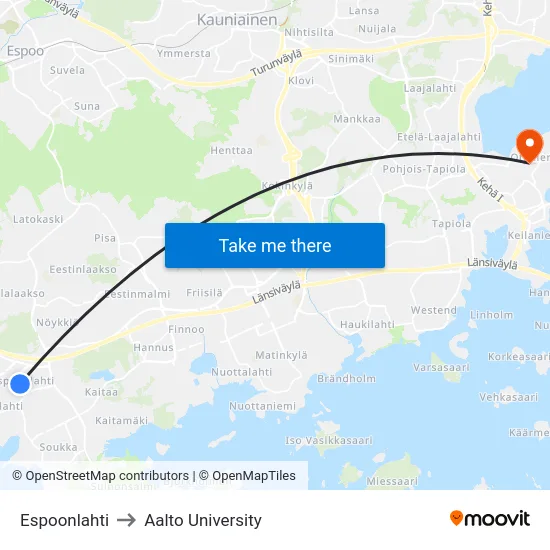 Espoonlahti to Aalto University map