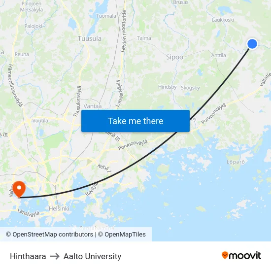 Hinthaara to Aalto University map