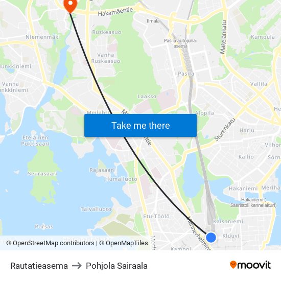 Rautatieasema to Pohjola Sairaala map