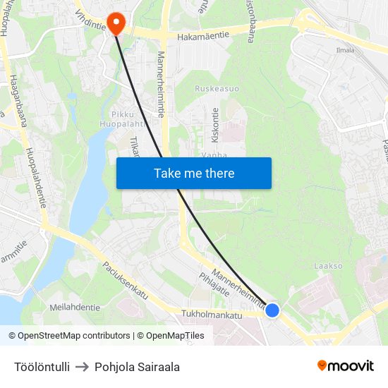 Töölöntulli to Pohjola Sairaala map