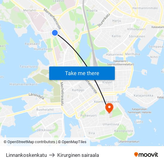 Linnankoskenkatu to Kirurginen sairaala map