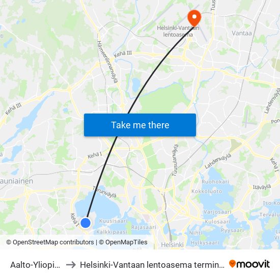 Aalto-Yliopisto to Helsinki-Vantaan lentoasema terminaali 1 map