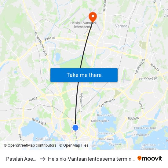 Pasilan Asema to Helsinki-Vantaan lentoasema terminaali 1 map