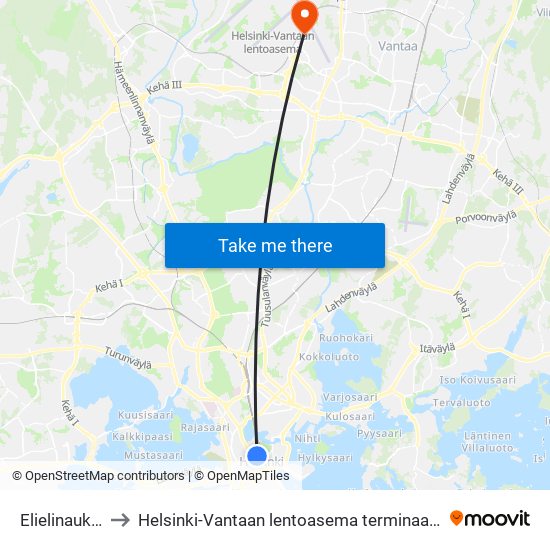 Elielinaukio to Helsinki-Vantaan lentoasema terminaali 1 map