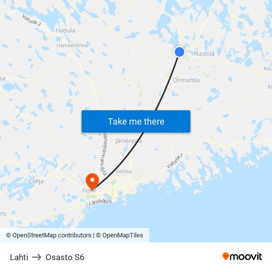 Lahti to Osasto S6 map