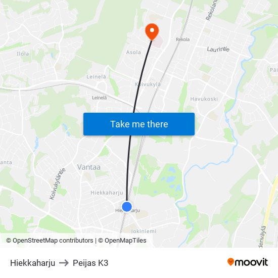 Hiekkaharju to Peijas K3 map