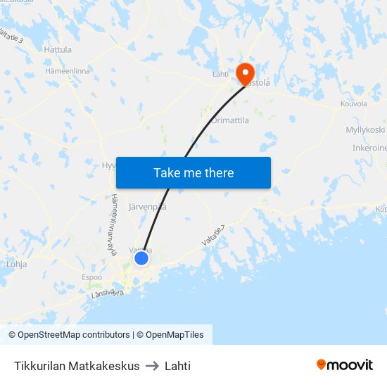 Tikkurilan Matkakeskus to Lahti map
