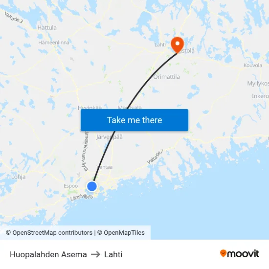 Huopalahti Station to Lahti map