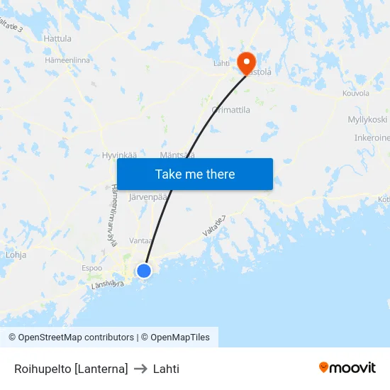 Roihupelto [Lanterna] to Lahti map