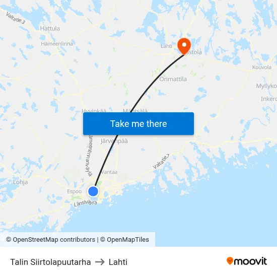 Talin Siirtolapuutarha to Lahti map