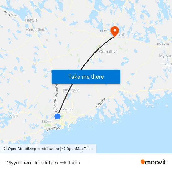 Myyrmäen Urheilutalo to Lahti map