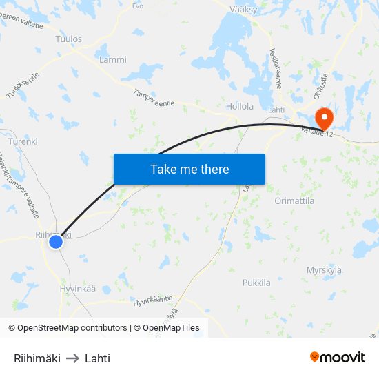 Riihimäki to Lahti map