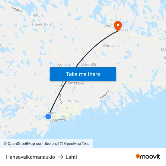 Hansavalkamanaukio to Lahti map
