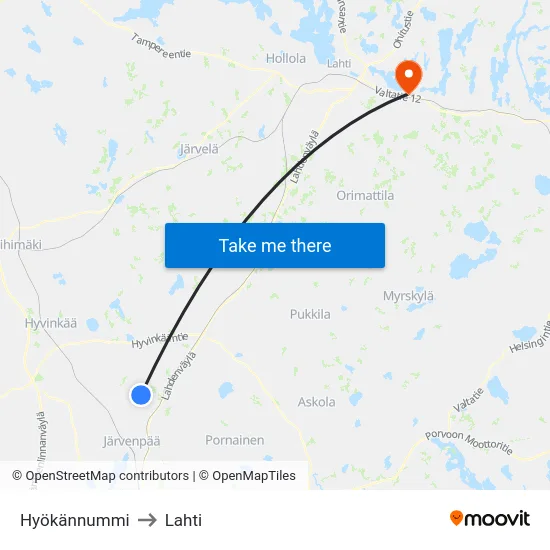 Hyökännummi to Lahti map