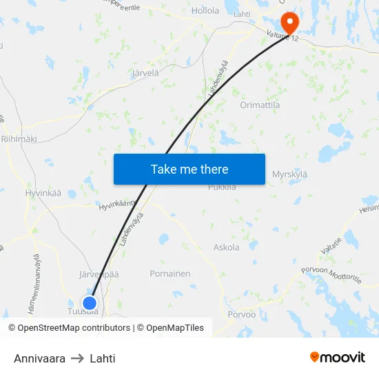Annivaara to Lahti map